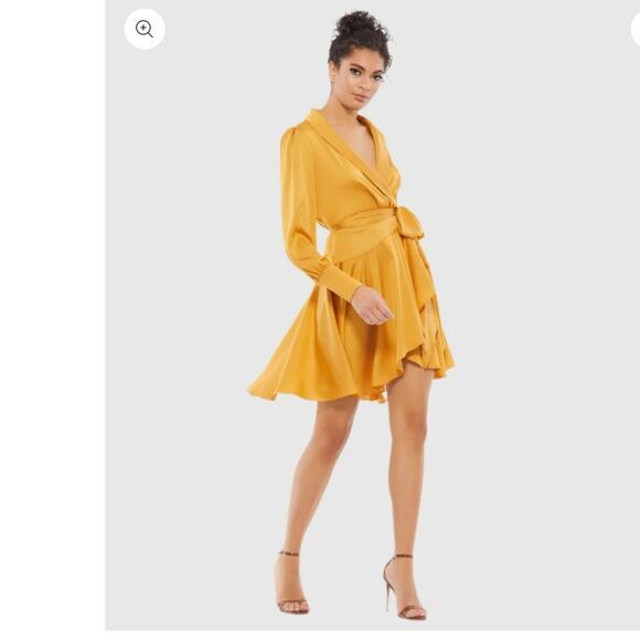 Mac Duggal Yellow Short Wrap Dress in Marigold 70135 Size 4 NWT